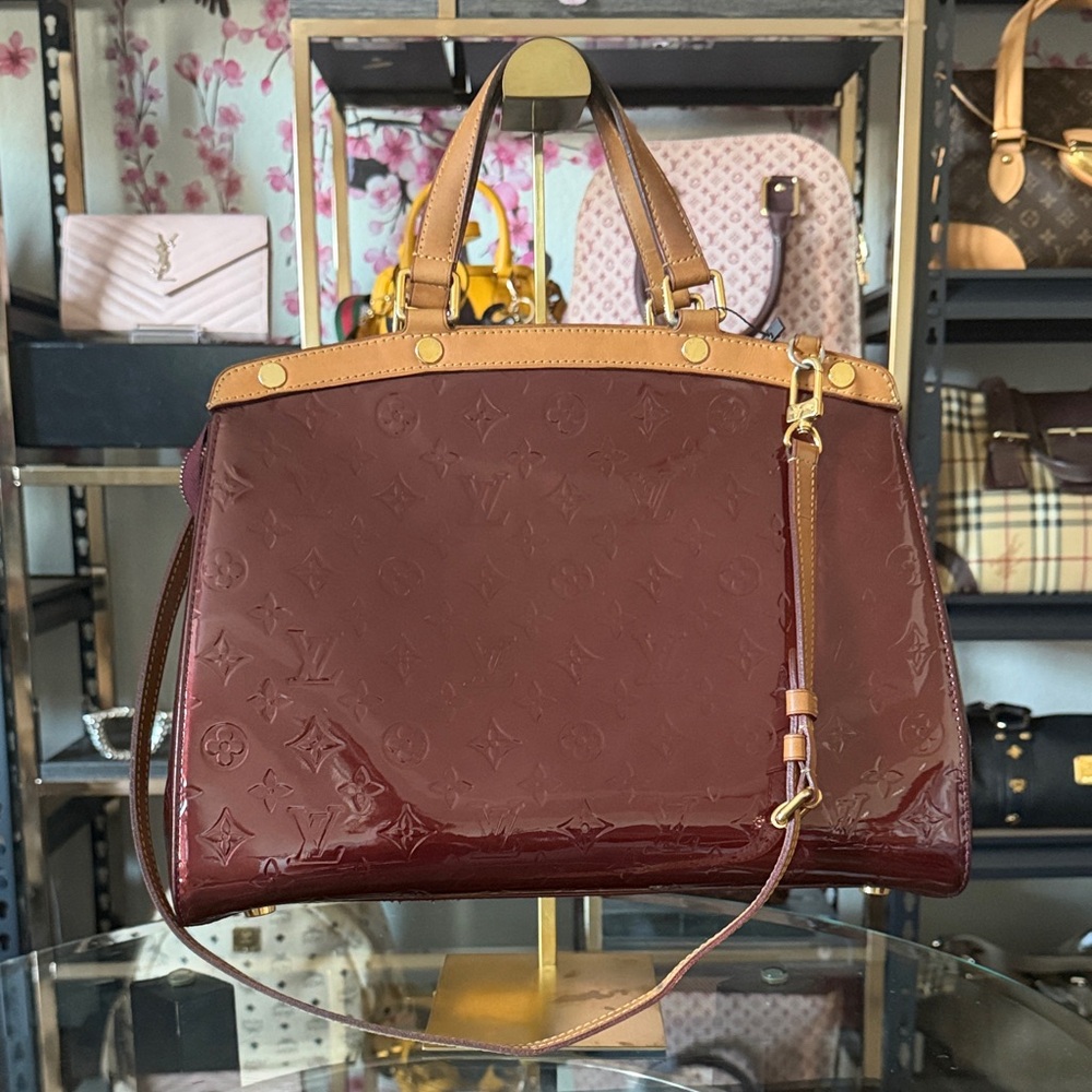 Louis Vuitton Patent Satchel in Deep Amarante with Tan Trim